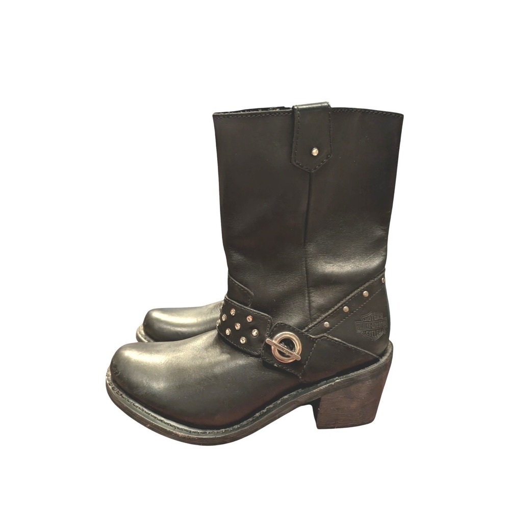 Harley‎ Davidson Macie 8 inch Strap Rhinestone Heeled Boots Womens 9.5